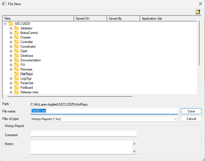 History Report Dialog